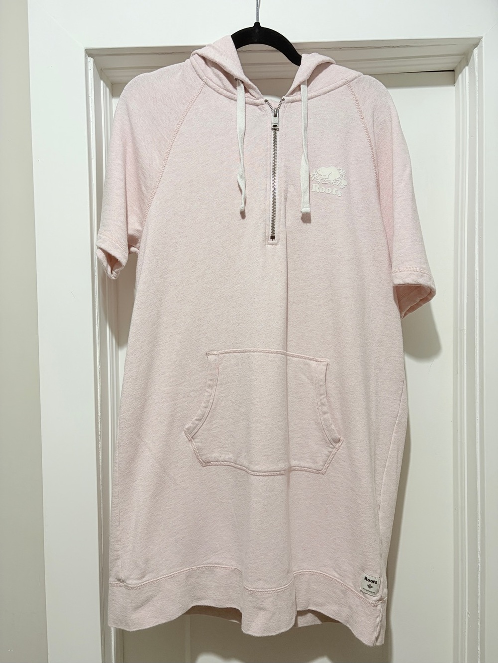 Roots Short-Sleeve Hoodie Dress in Pale Pink